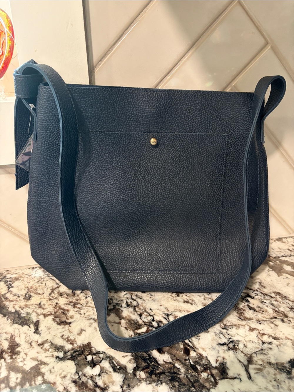 Ulta Beauty Navy Pebble Leather Shoulder Bag